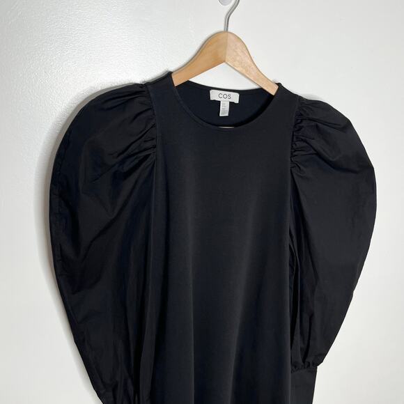 COS Puff Sleeve A Line Mini Dress Womens XS Black Pockets Long Sleeve Cotton - Picture 4 of 10